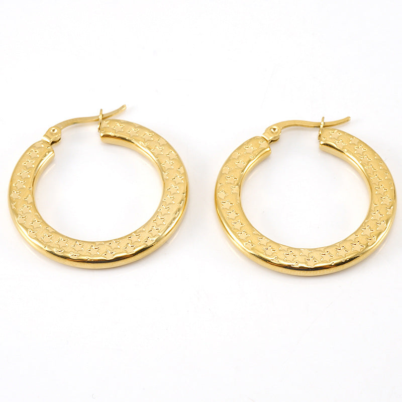 Fashion Round Gold Plated Stainless Steel Hoop Earrings