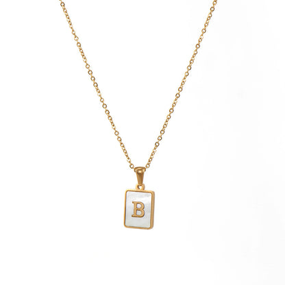 Vintage Style Letter Square Stainless Steel Plating Inlay Shell 18k Gold Plated Pendant Necklace