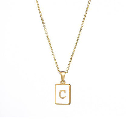 Vintage Style Letter Square Stainless Steel Plating Inlay Shell 18k Gold Plated Pendant Necklace