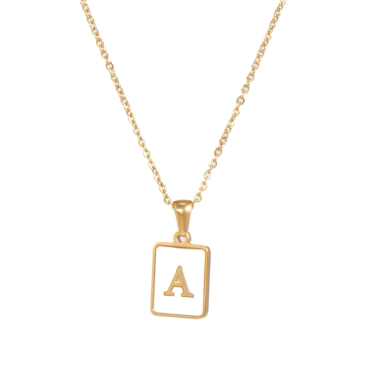 Vintage Style Letter Square Stainless Steel Plating Inlay Shell 18k Gold Plated Pendant Necklace