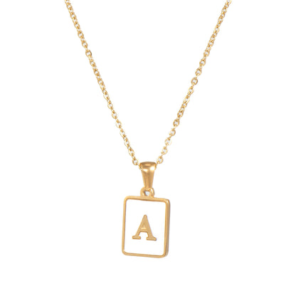 Vintage Style Letter Square Stainless Steel Plating Inlay Shell 18k Gold Plated Pendant Necklace