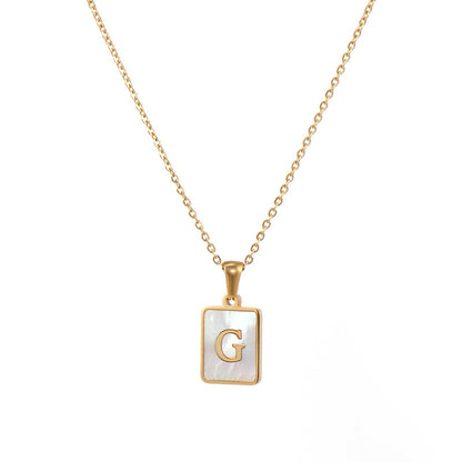 Vintage Style Letter Square Stainless Steel Plating Inlay Shell 18k Gold Plated Pendant Necklace