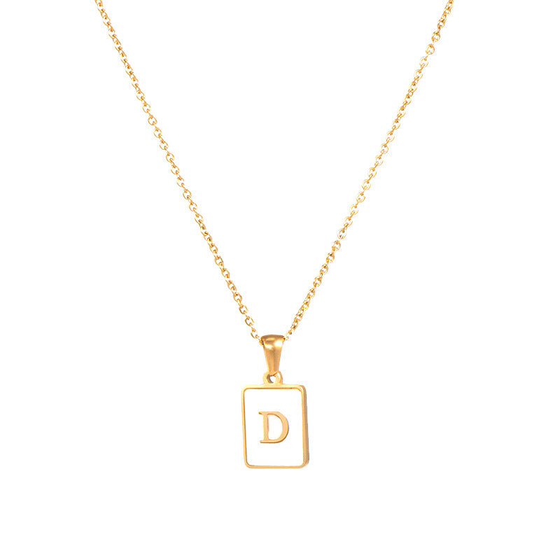 Vintage Style Letter Square Stainless Steel Plating Inlay Shell 18k Gold Plated Pendant Necklace