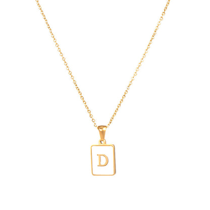 Vintage Style Letter Square Stainless Steel Plating Inlay Shell 18k Gold Plated Pendant Necklace