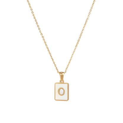 Vintage Style Letter Square Stainless Steel Plating Inlay Shell 18k Gold Plated Pendant Necklace