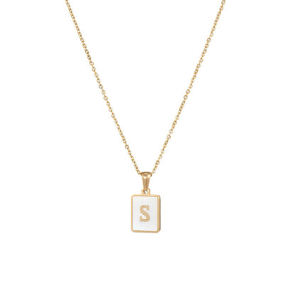 Vintage Style Letter Square Stainless Steel Plating Inlay Shell 18k Gold Plated Pendant Necklace