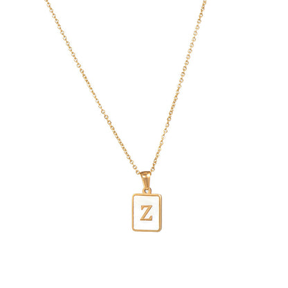 Vintage Style Letter Square Stainless Steel Plating Inlay Shell 18k Gold Plated Pendant Necklace