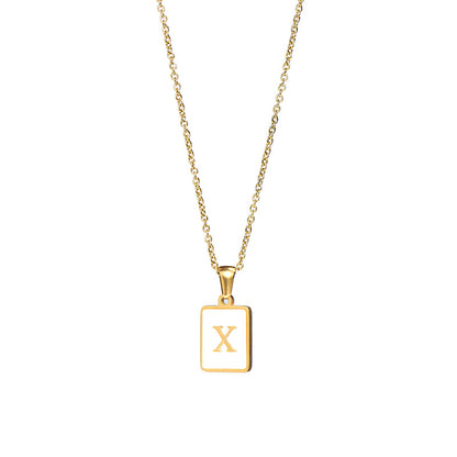 Vintage Style Letter Square Stainless Steel Plating Inlay Shell 18k Gold Plated Pendant Necklace