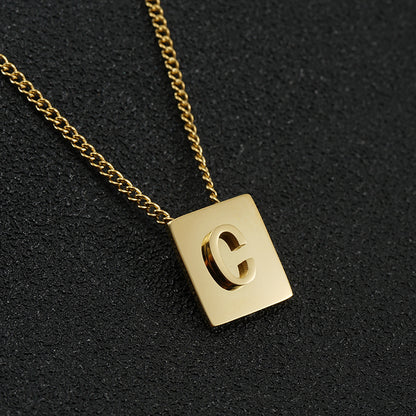 Fashion Letter Square Stainless Steel Pendant Necklace Gold Plated Stainless Steel Necklaces