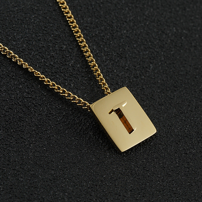 Fashion Letter Square Stainless Steel Pendant Necklace Gold Plated Stainless Steel Necklaces