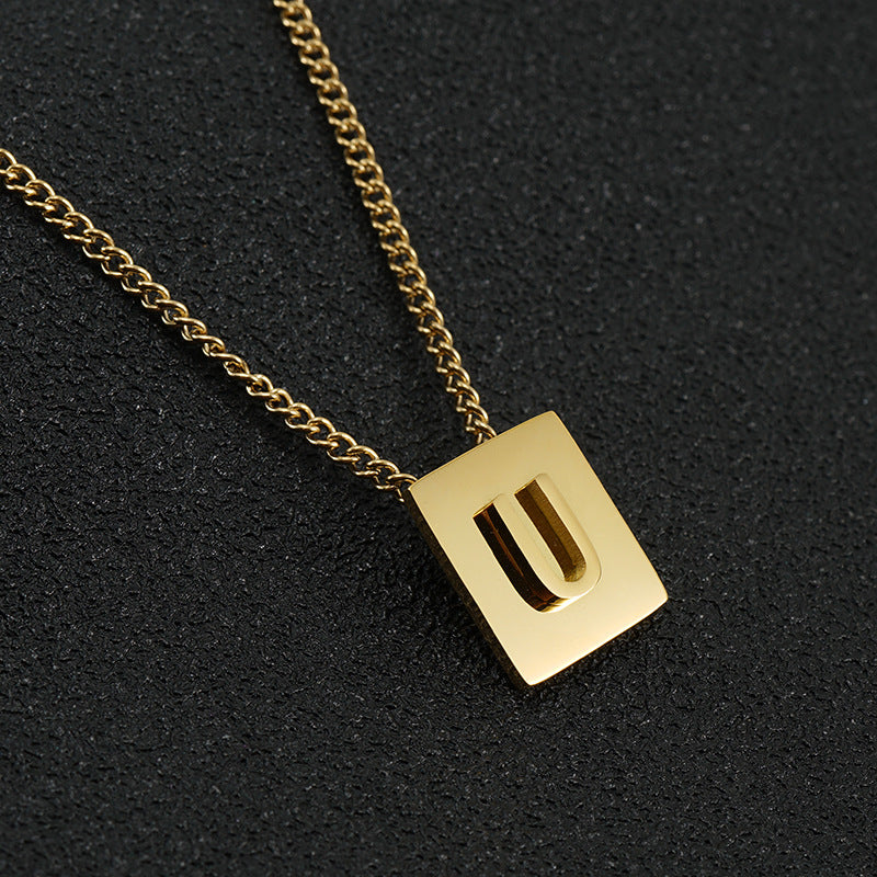 Fashion Letter Square Stainless Steel Pendant Necklace Gold Plated Stainless Steel Necklaces