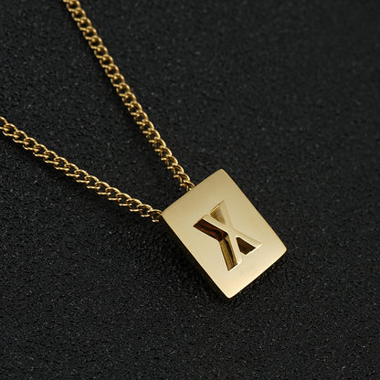 Fashion Letter Square Stainless Steel Pendant Necklace Gold Plated Stainless Steel Necklaces