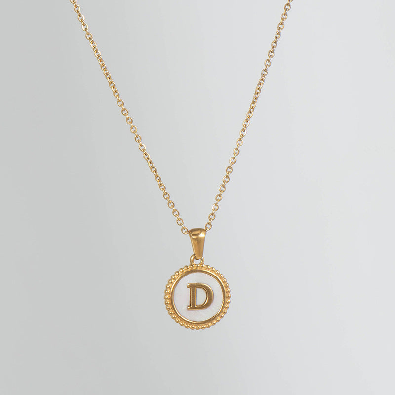 Simple Style Round Letter Titanium Steel Pendant Necklace Polishing Gold Plated Shell Stainless Steel Necklaces