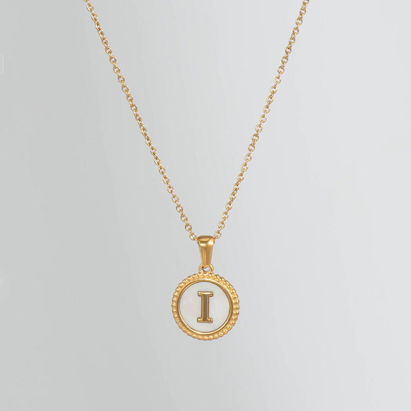 Simple Style Round Letter Titanium Steel Pendant Necklace Polishing Gold Plated Shell Stainless Steel Necklaces