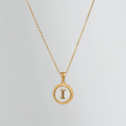 Simple Style Round Letter Titanium Steel Pendant Necklace Polishing Gold Plated Shell Stainless Steel Necklaces