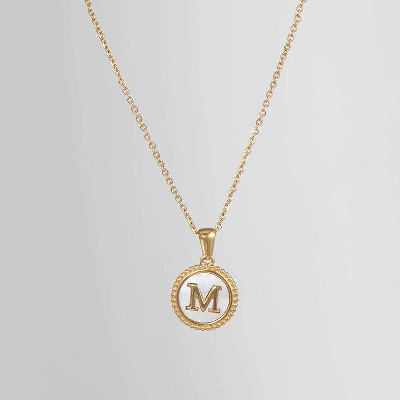 Simple Style Round Letter Titanium Steel Pendant Necklace Polishing Gold Plated Shell Stainless Steel Necklaces