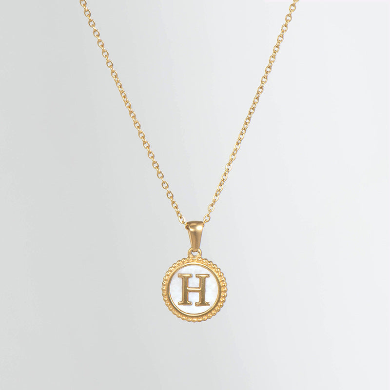 Simple Style Round Letter Titanium Steel Pendant Necklace Polishing Gold Plated Shell Stainless Steel Necklaces