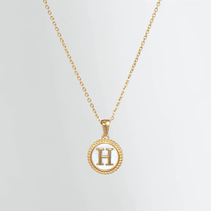 Simple Style Round Letter Titanium Steel Pendant Necklace Polishing Gold Plated Shell Stainless Steel Necklaces