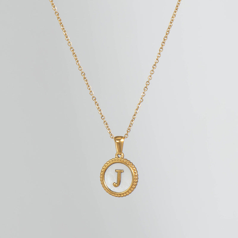 Simple Style Round Letter Titanium Steel Pendant Necklace Polishing Gold Plated Shell Stainless Steel Necklaces