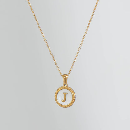 Simple Style Round Letter Titanium Steel Pendant Necklace Polishing Gold Plated Shell Stainless Steel Necklaces