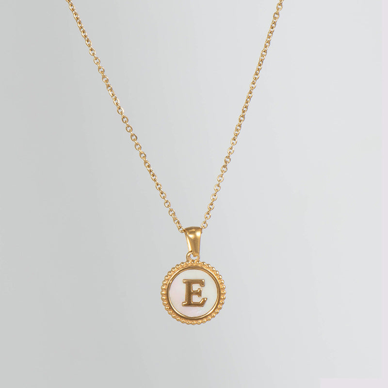 Simple Style Round Letter Titanium Steel Pendant Necklace Polishing Gold Plated Shell Stainless Steel Necklaces