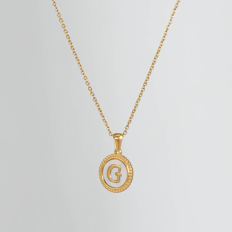 Simple Style Round Letter Titanium Steel Pendant Necklace Polishing Gold Plated Shell Stainless Steel Necklaces