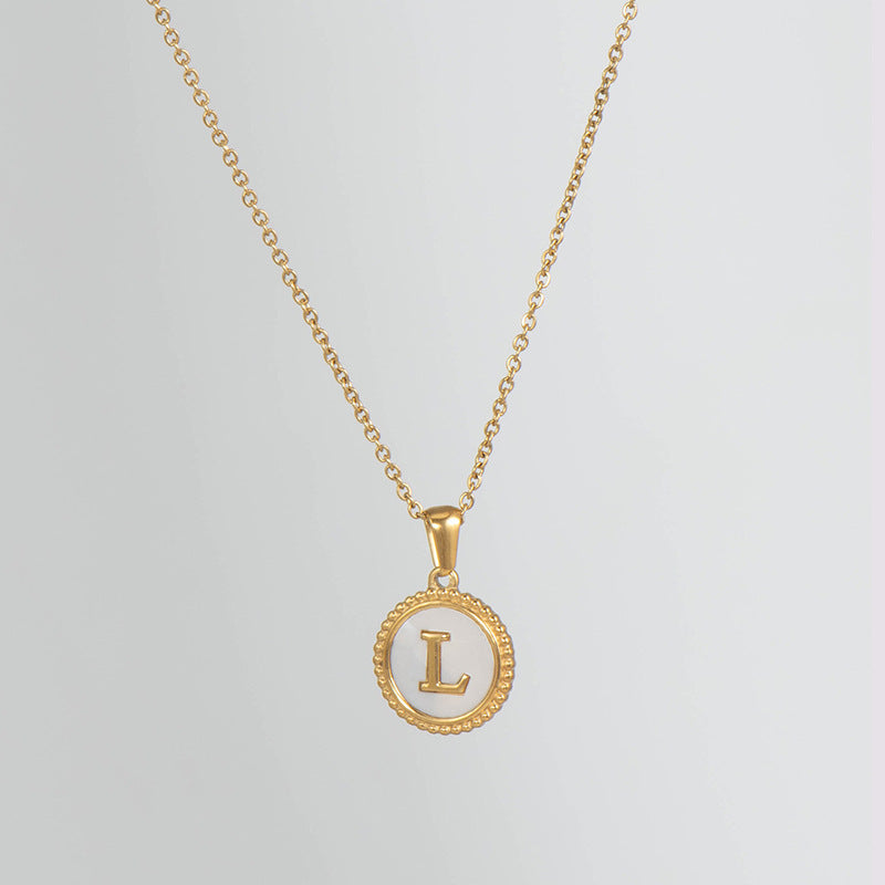 Simple Style Round Letter Titanium Steel Pendant Necklace Polishing Gold Plated Shell Stainless Steel Necklaces