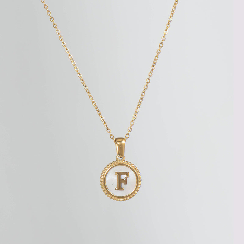 Simple Style Round Letter Titanium Steel Pendant Necklace Polishing Gold Plated Shell Stainless Steel Necklaces