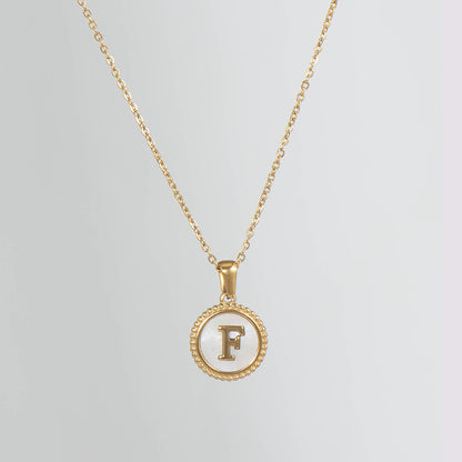 Simple Style Round Letter Titanium Steel Pendant Necklace Polishing Gold Plated Shell Stainless Steel Necklaces