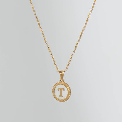 Simple Style Round Letter Titanium Steel Pendant Necklace Polishing Gold Plated Shell Stainless Steel Necklaces