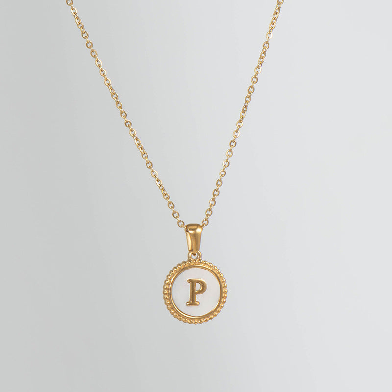 Simple Style Round Letter Titanium Steel Pendant Necklace Polishing Gold Plated Shell Stainless Steel Necklaces