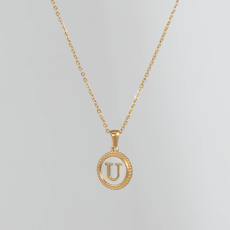 Simple Style Round Letter Titanium Steel Pendant Necklace Polishing Gold Plated Shell Stainless Steel Necklaces