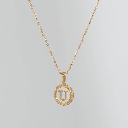 Simple Style Round Letter Titanium Steel Pendant Necklace Polishing Gold Plated Shell Stainless Steel Necklaces