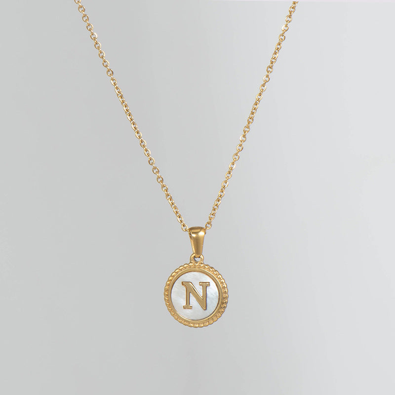 Simple Style Round Letter Titanium Steel Pendant Necklace Polishing Gold Plated Shell Stainless Steel Necklaces