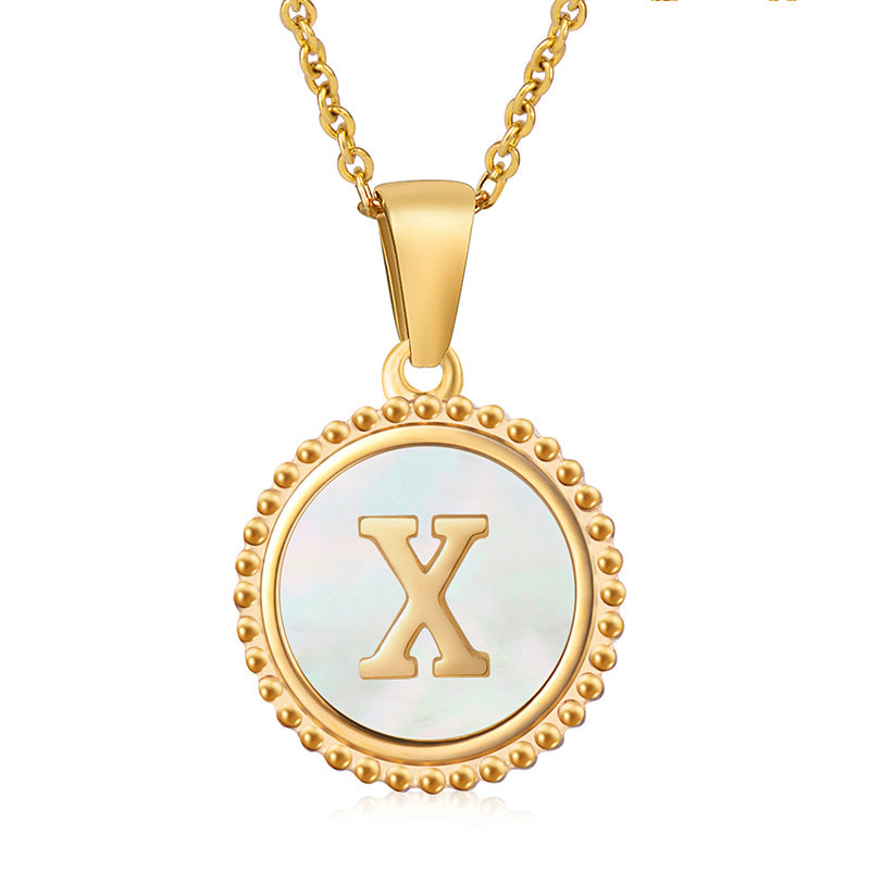 Simple Style Round Letter Titanium Steel Pendant Necklace Polishing Gold Plated Shell Stainless Steel Necklaces