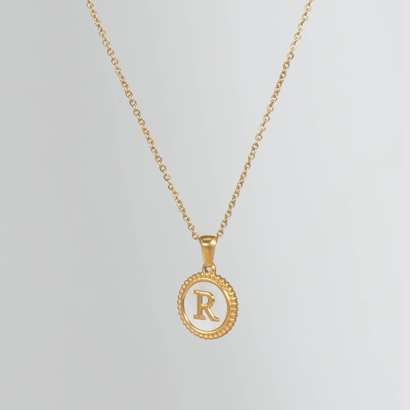 Simple Style Round Letter Titanium Steel Pendant Necklace Polishing Gold Plated Shell Stainless Steel Necklaces