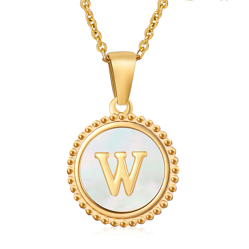 Simple Style Round Letter Titanium Steel Pendant Necklace Polishing Gold Plated Shell Stainless Steel Necklaces