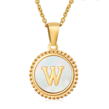 Simple Style Round Letter Titanium Steel Pendant Necklace Polishing Gold Plated Shell Stainless Steel Necklaces