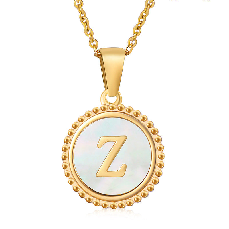 Simple Style Round Letter Titanium Steel Pendant Necklace Polishing Gold Plated Shell Stainless Steel Necklaces