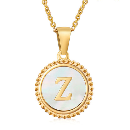 Simple Style Round Letter Titanium Steel Pendant Necklace Polishing Gold Plated Shell Stainless Steel Necklaces