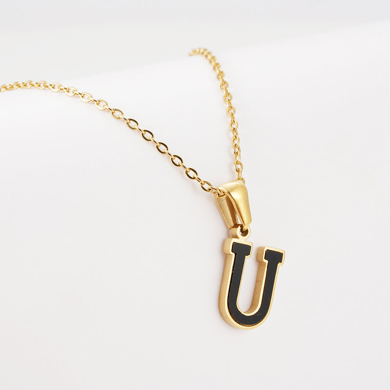 Simple Style Letter Stainless Steel Pendant Necklace Gold Plated Stainless Steel Necklaces