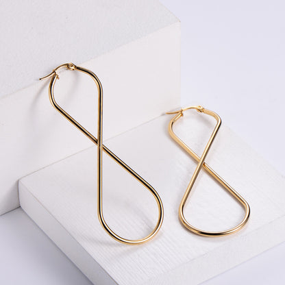 Simple Style 8 Number Stainless Steel Drop Earrings Gold Plated Stainless Steel Earrings