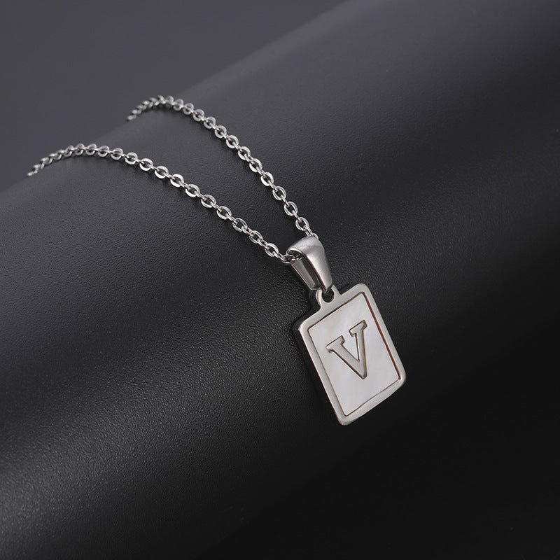 Simple Style Letter Rectangle Titanium Steel Pendant Necklace Plating Shell Stainless Steel Necklaces