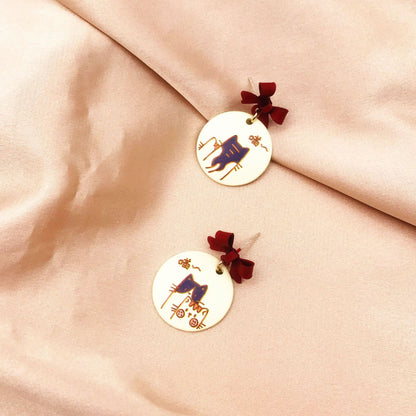 Cute Cat Alloy Stoving Varnish Drop Earrings