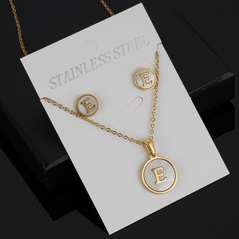 Simple Style Round Letter Stainless Steel Gold Plated Shell Earrings Necklace 3 Piece Set