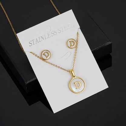 Simple Style Round Letter Stainless Steel Gold Plated Shell Earrings Necklace 3 Piece Set