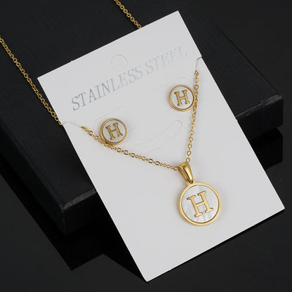 Simple Style Round Letter Stainless Steel Gold Plated Shell Earrings Necklace 3 Piece Set