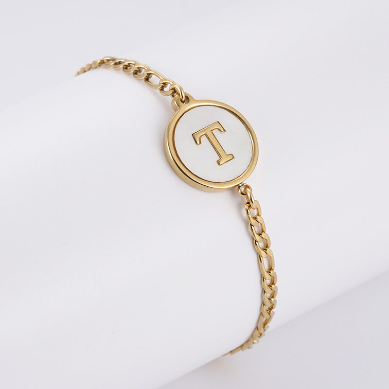 Simple Style Round Letter Stainless Steel Bracelets Gold Plated Shell Stainless Steel Bracelets