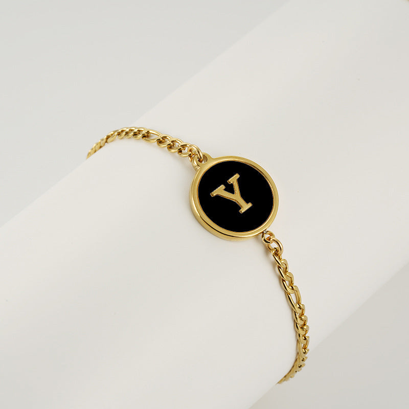 Simple Style Round Letter Stainless Steel Bracelets Gold Plated Shell Stainless Steel Bracelets