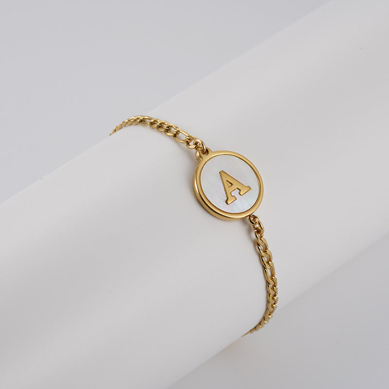 Simple Style Round Letter Stainless Steel Bracelets Gold Plated Shell Stainless Steel Bracelets